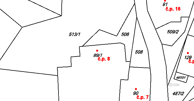 Tihava 8, Kotopeky na parcele st. 89/1 v KÚ Kotopeky, Katastrální mapa