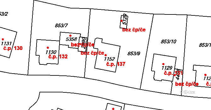 Kryblice 137, Trutnov na parcele st. 1152 v KÚ Trutnov, Katastrální mapa