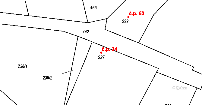 Chlum 34, Nalžovice na parcele st. 237 v KÚ Nalžovice, Katastrální mapa