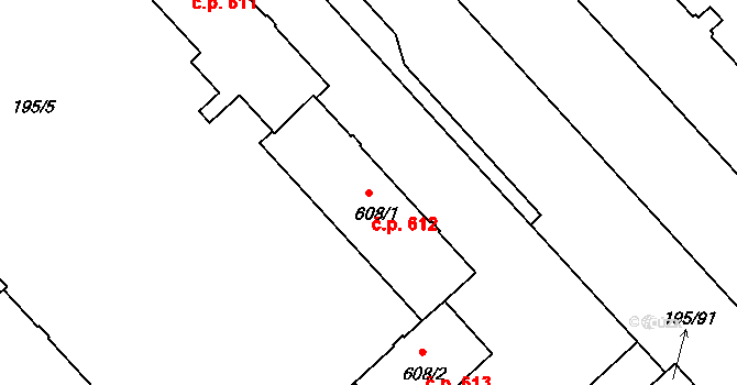 Sezimovo Ústí 612 na parcele st. 608/1 v KÚ Sezimovo Ústí, Katastrální mapa