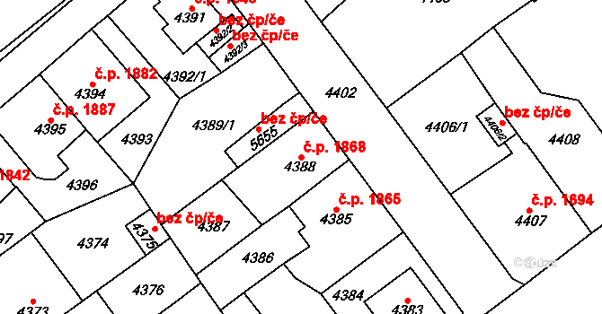 Chomutov 1868 na parcele st. 4388 v KÚ Chomutov I, Katastrální mapa