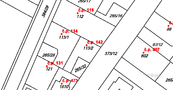 Pouchov 142, Hradec Králové na parcele st. 113/2 v KÚ Pouchov, Katastrální mapa