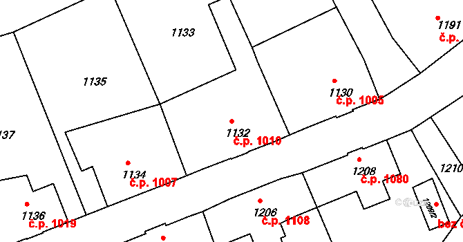Rumburk 1 1010, Rumburk na parcele st. 1132 v KÚ Rumburk, Katastrální mapa