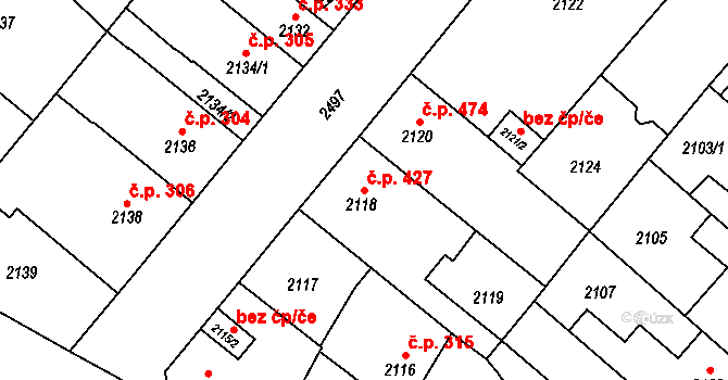 Doubravka 427, Plzeň na parcele st. 2118 v KÚ Doubravka, Katastrální mapa