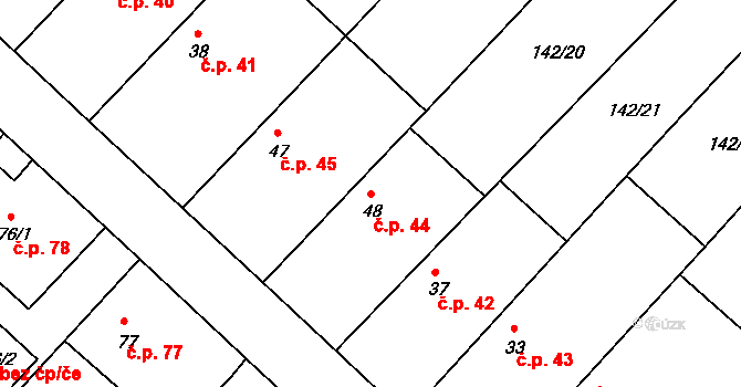 Loukonosy 44, Žiželice na parcele st. 48 v KÚ Loukonosy, Katastrální mapa