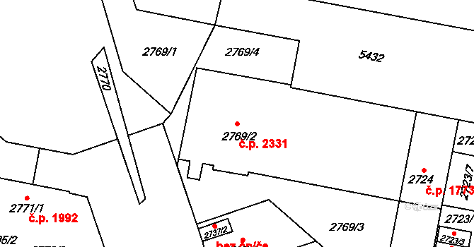 Východní Předměstí 2331, Plzeň na parcele st. 2769/2 v KÚ Plzeň, Katastrální mapa