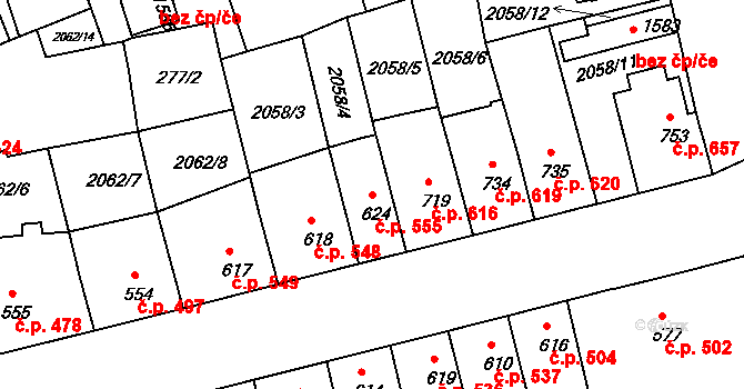 Ústí nad Orlicí 555 na parcele st. 624 v KÚ Ústí nad Orlicí, Katastrální mapa