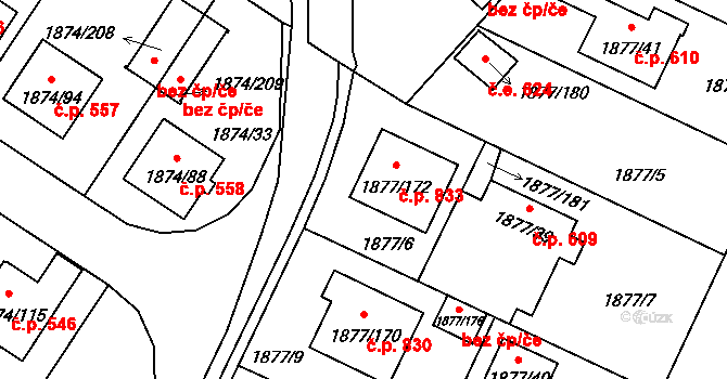 Soběslav III 833, Soběslav na parcele st. 1877/172 v KÚ Soběslav, Katastrální mapa