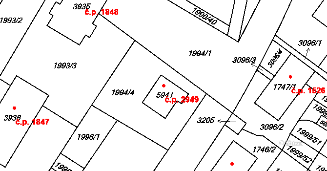Šumperk 2949 na parcele st. 5941 v KÚ Šumperk, Katastrální mapa