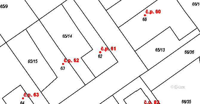 Smilovice 61 na parcele st. 62 v KÚ Smilovice u Luštěnic, Katastrální mapa