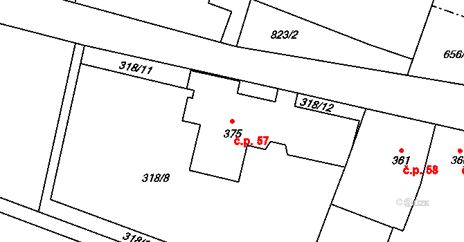 Loucká 57 na parcele st. 375 v KÚ Loucká, Katastrální mapa