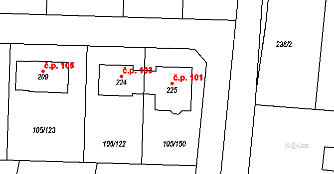 Studeněves 101 na parcele st. 225 v KÚ Studeněves, Katastrální mapa