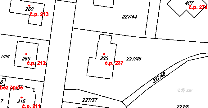 Želeč 237 na parcele st. 333 v KÚ Želeč u Tábora, Katastrální mapa