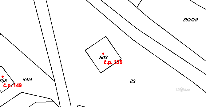 Chuchelna 335 na parcele st. 503 v KÚ Chuchelna, Katastrální mapa