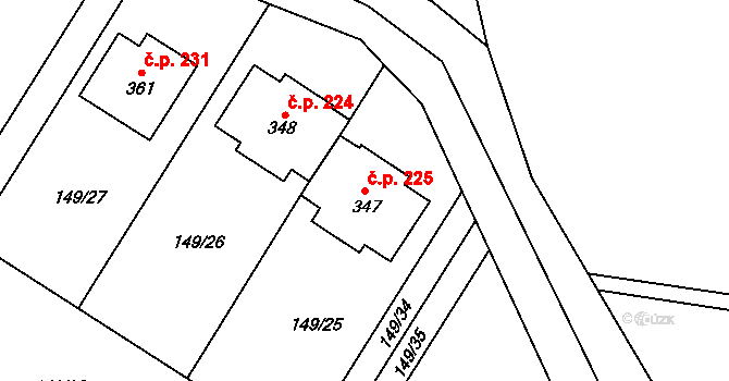 Výčapy 225 na parcele st. 347 v KÚ Výčapy, Katastrální mapa
