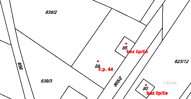 Lhota 44, Kelč na parcele st. 59 v KÚ Lhota u Kelče, Katastrální mapa