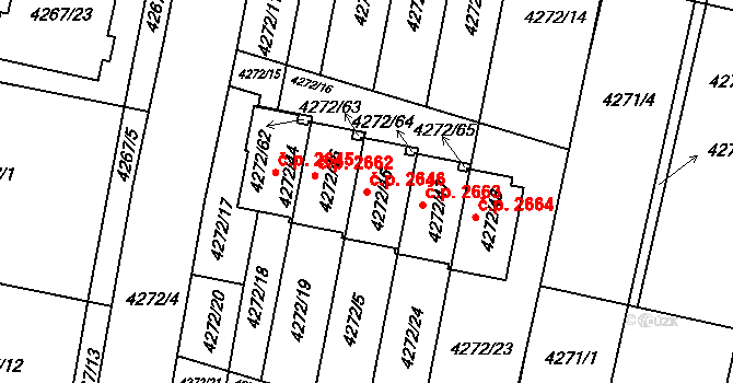 Horní Počernice 2646, Praha na parcele st. 4272/46 v KÚ Horní Počernice, Katastrální mapa
