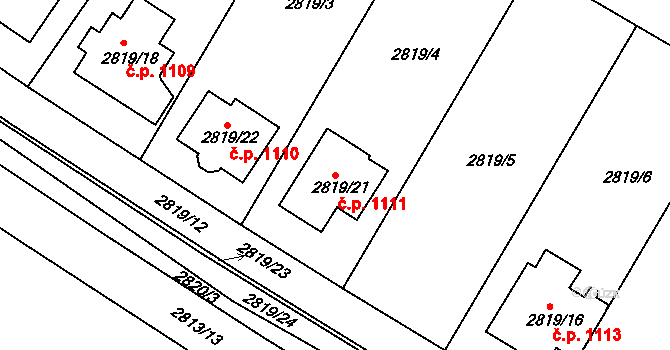 Jemnice 1111 na parcele st. 2819/21 v KÚ Jemnice, Katastrální mapa