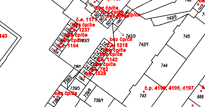 Chomutov 1439 na parcele st. 741/3 v KÚ Chomutov II, Katastrální mapa