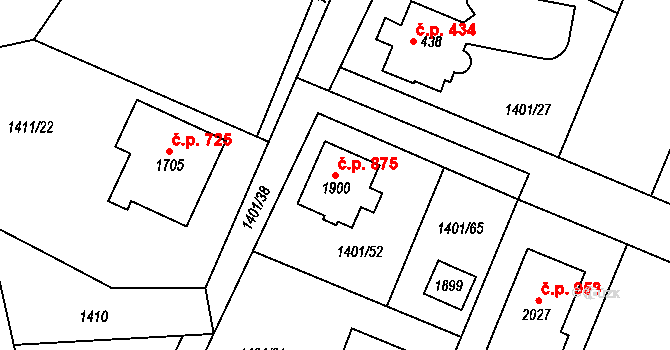 Mnichovice 875 na parcele st. 1900 v KÚ Mnichovice u Říčan, Katastrální mapa