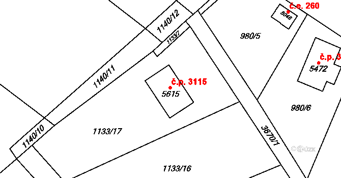 Dvůr Králové nad Labem 3115 na parcele st. 5615 v KÚ Dvůr Králové nad Labem, Katastrální mapa