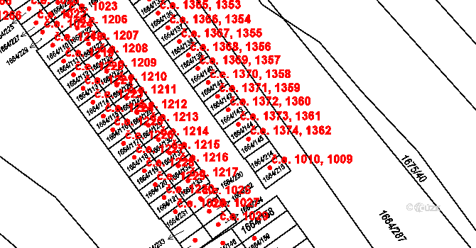 Teplické Předměstí 1361,1373, Bílina na parcele st. 1664/144 v KÚ Bílina, Katastrální mapa
