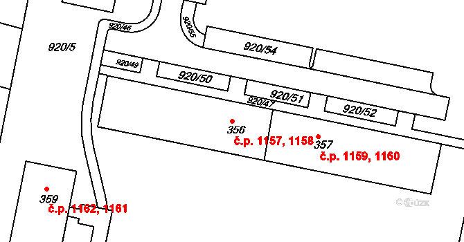Kyjov 1157,1158 na parcele st. 356 v KÚ Nětčice u Kyjova, Katastrální mapa