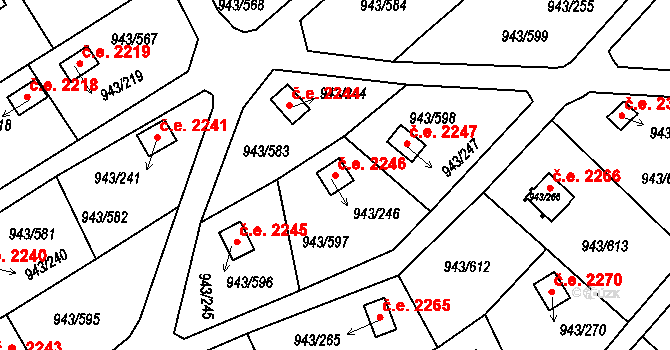 Velká Chuchle 2246, Praha na parcele st. 943/246 v KÚ Velká Chuchle, Katastrální mapa