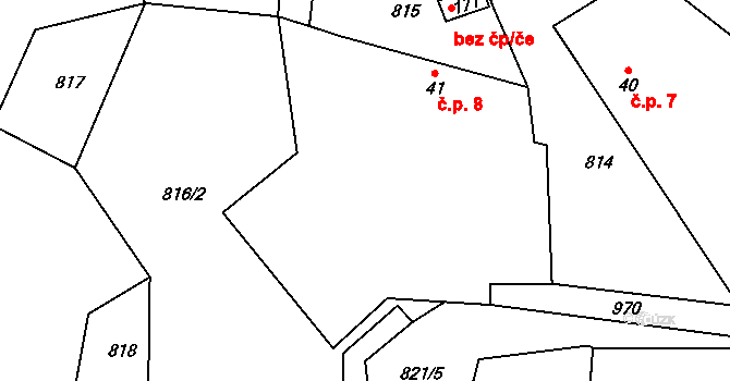 Mrákotice 8, Sedlec-Prčice na parcele st. 41 v KÚ Divišovice, Katastrální mapa