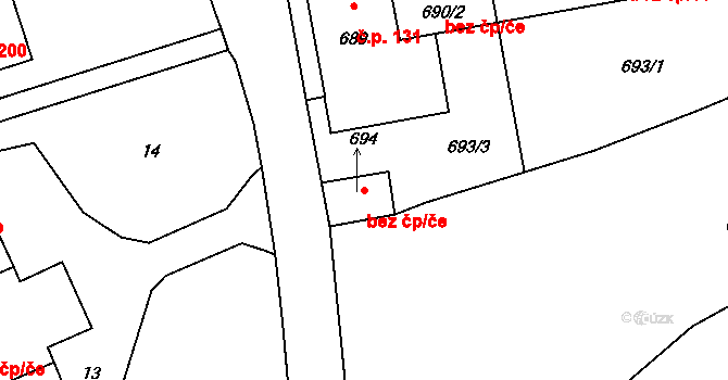 Bernartice nad Odrou 38927578 na parcele st. 694 v KÚ Bernartice nad Odrou, Katastrální mapa