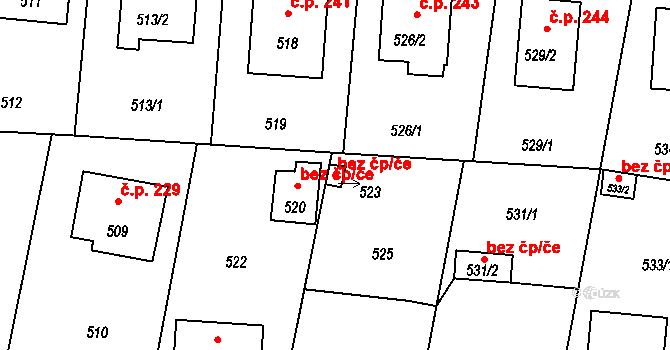 Netvořice 39378578 na parcele st. 523 v KÚ Netvořice, Katastrální mapa