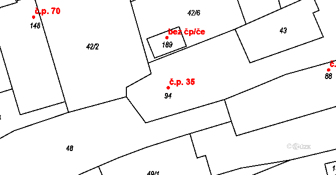 Lipina 35, Valašské Klobouky na parcele st. 94 v KÚ Lipina, Katastrální mapa