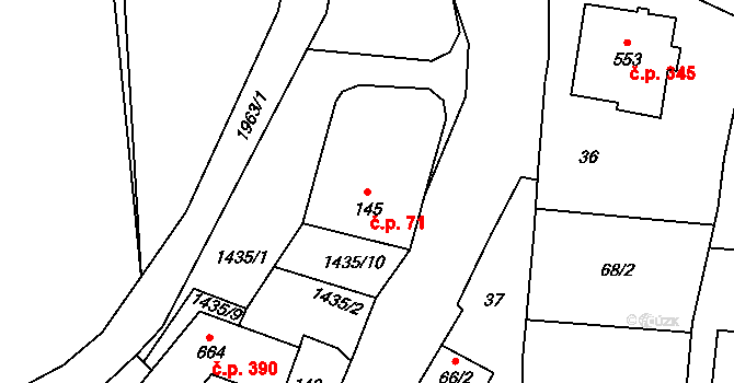 Louky 71, Zlín na parcele st. 145 v KÚ Louky nad Dřevnicí, Katastrální mapa