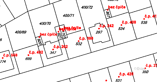 Prštné 398, Zlín na parcele st. 532 v KÚ Prštné, Katastrální mapa