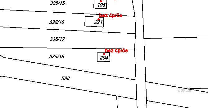 Třebíč 42189578 na parcele st. 204 v KÚ Slavice, Katastrální mapa