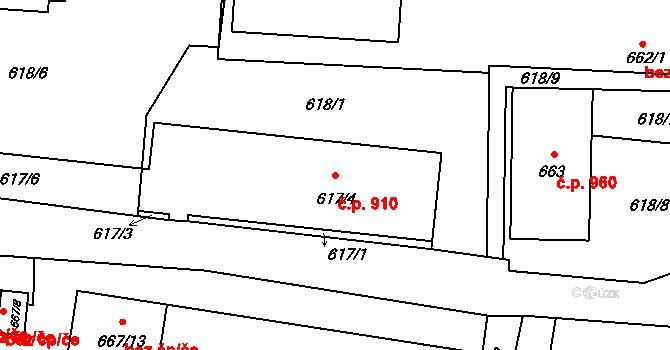 Vítkov 910 na parcele st. 617/4 v KÚ Vítkov, Katastrální mapa