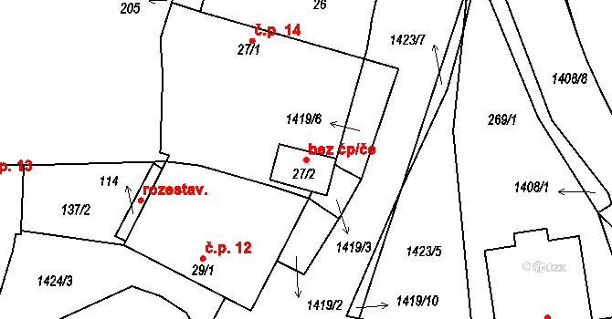 Žabovřesky 43277578 na parcele st. 27/2 v KÚ Žabovřesky u Českých Budějovic, Katastrální mapa
