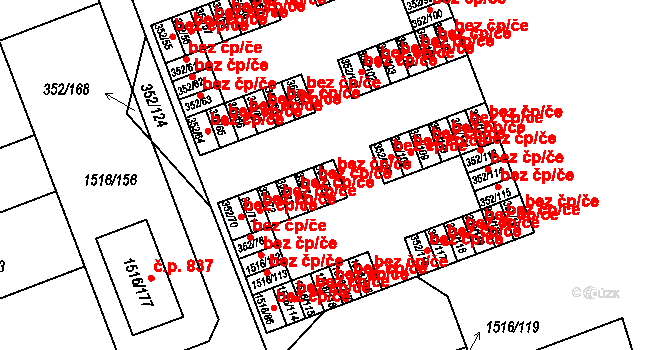 Březnice 44446578 na parcele st. 352/75 v KÚ Březnice, Katastrální mapa