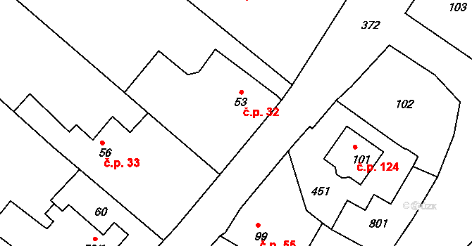 Skrochovice 32, Brumovice na parcele st. 53 v KÚ Skrochovice, Katastrální mapa