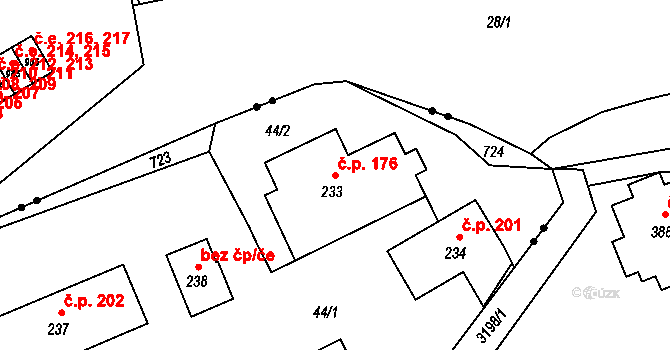 Martiněves 176, Jílové na parcele st. 233 v KÚ Martiněves u Děčína, Katastrální mapa