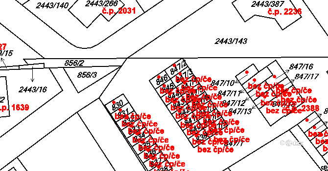 Roztoky 45731578 na parcele st. 845 v KÚ Roztoky u Prahy, Katastrální mapa