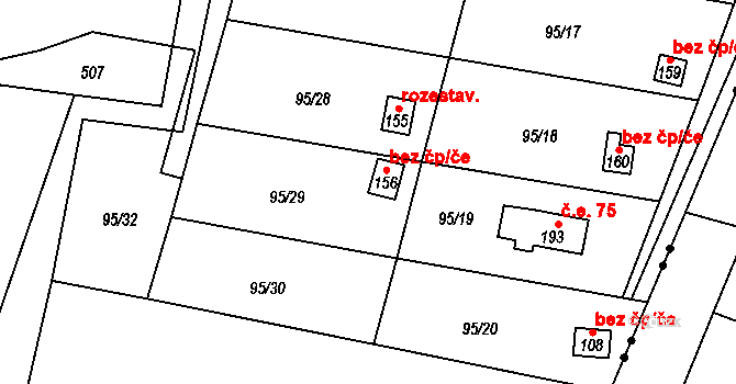 Křešice 49405578 na parcele st. 156 v KÚ Třeboutice, Katastrální mapa