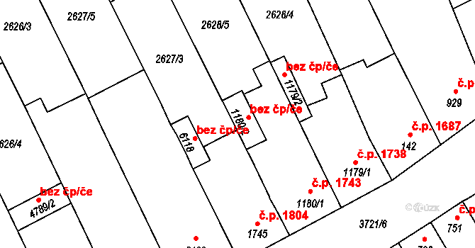 Břeclav 49660578 na parcele st. 1180/2 v KÚ Břeclav, Katastrální mapa
