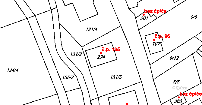 Loučná 165, Lom na parcele st. 274 v KÚ Loučná u Lomu, Katastrální mapa