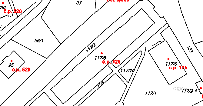 Šluknov 126 na parcele st. 117/5 v KÚ Šluknov, Katastrální mapa