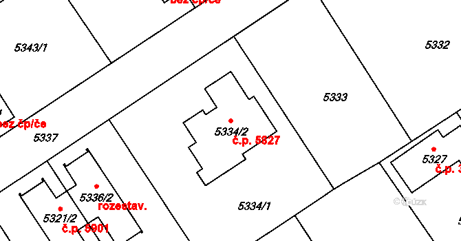 Chomutov 5827 na parcele st. 5334/2 v KÚ Chomutov I, Katastrální mapa