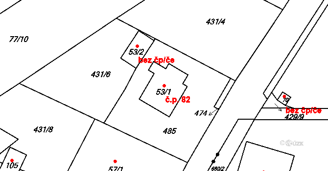 Probluz 82, Dolní Přím na parcele st. 53/1 v KÚ Probluz, Katastrální mapa