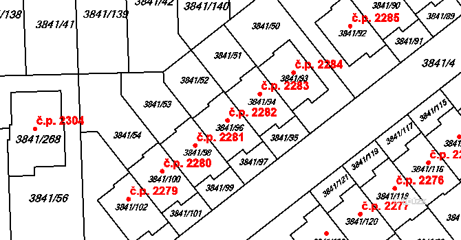 Roztoky 2282 na parcele st. 3841/96 v KÚ Žalov, Katastrální mapa