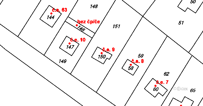 Beroun-Zdejcina 9, Beroun na parcele st. 150 v KÚ Zdejcina, Katastrální mapa