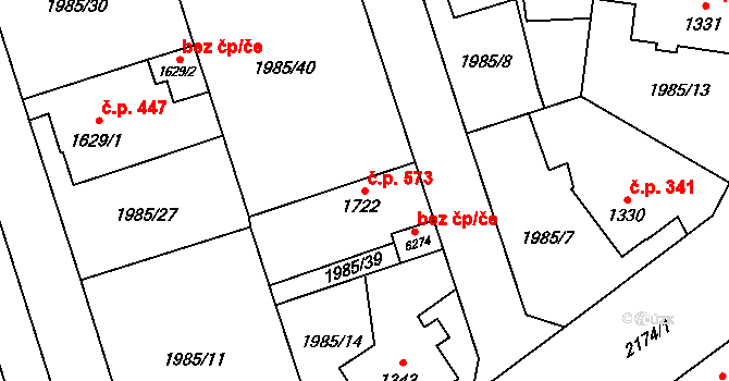 Beroun-Závodí 573, Beroun na parcele st. 1722 v KÚ Beroun, Katastrální mapa
